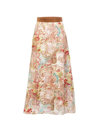 Silvia Tcherassi Nelida Flower-print Skirt In Metallic