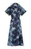 Silvia Tcherassi Noor Printed Linen Midi Dress In Indigo