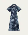 Silvia Tcherassi Noor Tie-dye Linen Short-sleeve Midi Shirtdress In Indigo