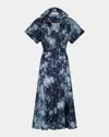 Silvia Tcherassi Noor Tie-dye Linen Short-sleeve Midi Shirtdress In Indigo