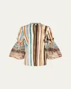 Silvia Tcherassi Nuru Striped Eyelet Puff-sleeve Blouse In Multi Color Stripes