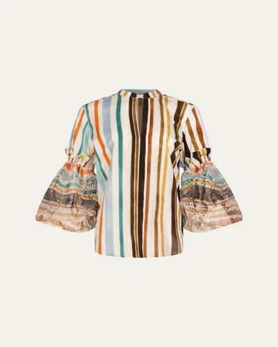 Silvia Tcherassi Nuru Striped Eyelet Puff-sleeve Blouse In Multi Color Stripes