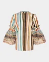 Silvia Tcherassi Nuru Striped Eyelet Puff-sleeve Blouse In Multi Color Stripes