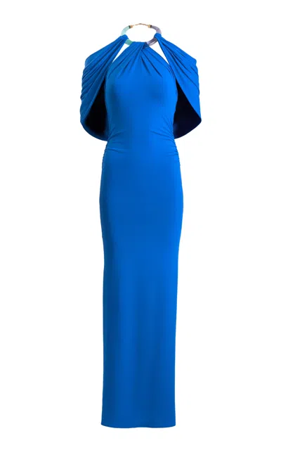 Silvia Tcherassi Odele Cape-detailed Jersey Maxi Dress In Blue
