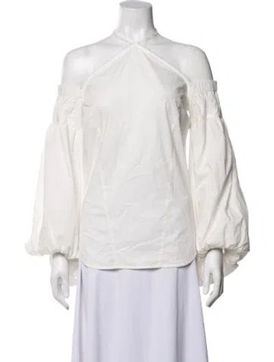 Pre-owned Silvia Tcherassi Off-the-shoulder Long Sleeve Blouse In White