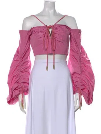 Pre-owned Silvia Tcherassi Off-the-shoulder Long Sleeve Crop Top In Pink