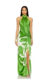 Silvia Tcherassi Olatz Abstract Halter Knotted Silk Dress In Green Bloom