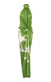 Silvia Tcherassi Olatz Abstract Halter Knotted Silk Dress In Green