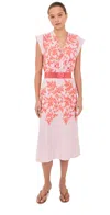 Silvia Tcherassi Olive Embroidered Linen Midi Dress With Belt In Pink