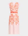Silvia Tcherassi Olive Embroidered Linen Midi Dress With Belt In Multi