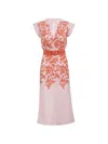 Silvia Tcherassi Olive Embroidered Linen Midi Dress With Belt In Pink