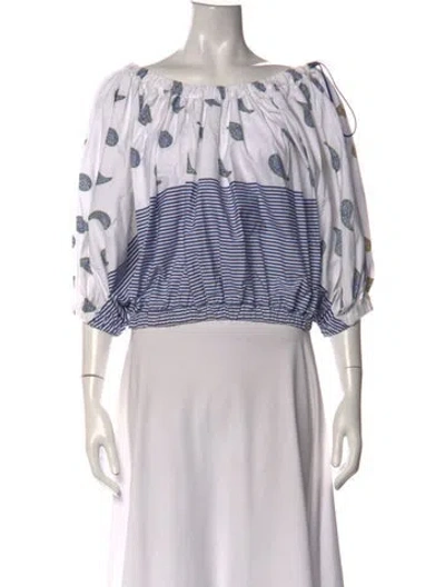 Pre-owned Silvia Tcherassi Paisley Print Off-the-shoulder Blouse In White