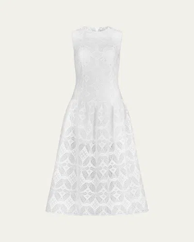Silvia Tcherassi Paola Floral Applique Guipure Midi Dress In White
