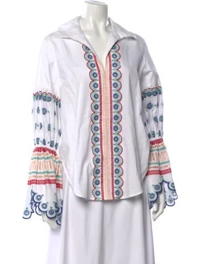 Pre-owned Silvia Tcherassi Patterned Long Sleeve Blouse In White