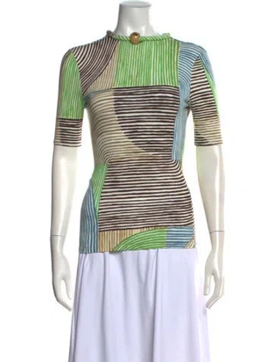 Pre-owned Silvia Tcherassi Patterned Mock Neck Top W/ Tags In Green