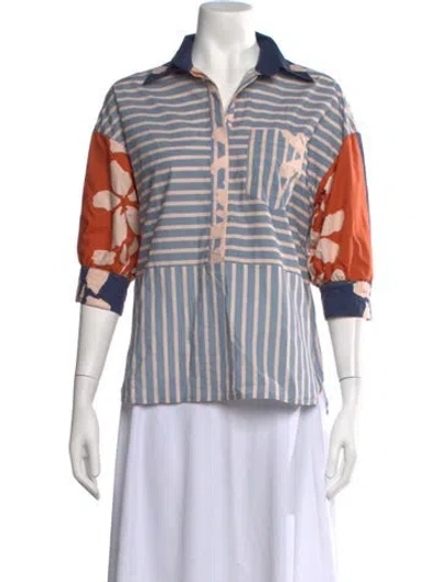 Pre-owned Silvia Tcherassi Patterned Three-quarter Sleeve Blouse In Blue