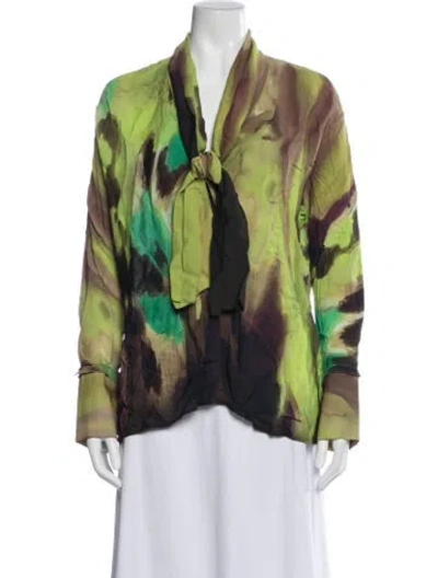 Pre-owned Silvia Tcherassi Patterned Tie Neck Blouse In Green