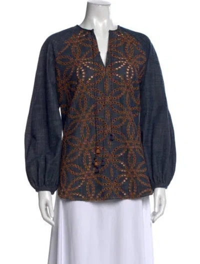 Pre-owned Silvia Tcherassi Patterned V-neck Blouse In Blue