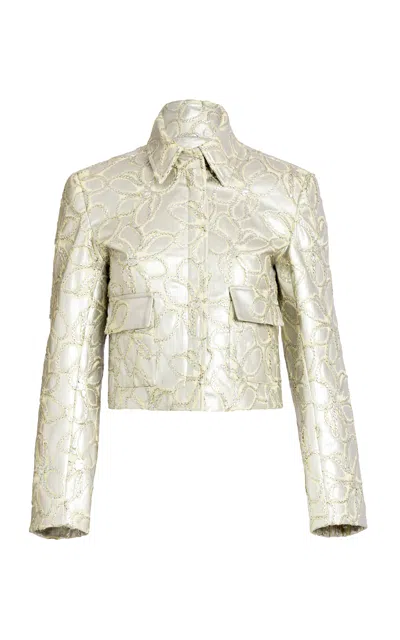Silvia Tcherassi Perla Cotton-blend Cropped Jacket In Silver