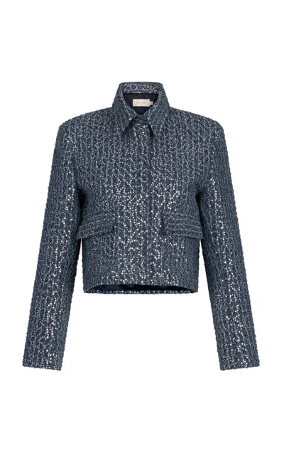 Silvia Tcherassi Perla Sequined Cotton-blend Jacket In Blue