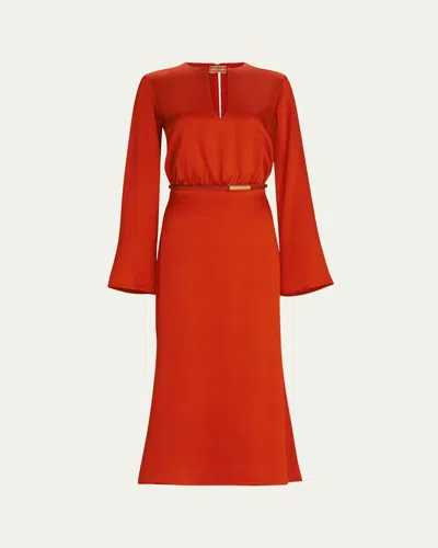 Silvia Tcherassi Pesaro Flare-sleeve Belted Midi Dress In Red