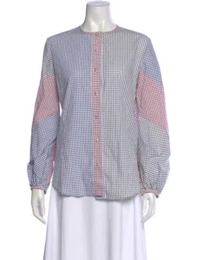 Pre-owned Silvia Tcherassi Plaid Print Crew Neck Blouse In Blue