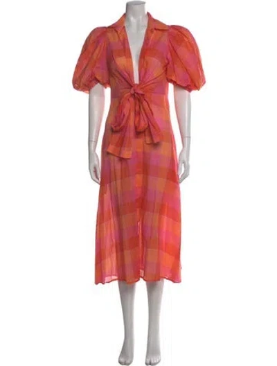 Pre-owned Silvia Tcherassi Plaid Print Long Dress In Orange