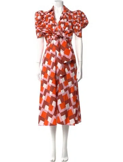 Pre-owned Silvia Tcherassi Plaid Print Long Dress In Orange
