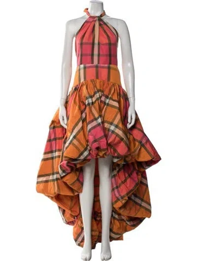 Pre-owned Silvia Tcherassi Plaid Print Long Dress In Orange