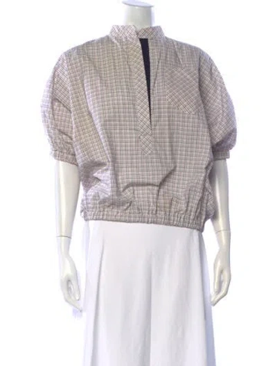 Pre-owned Silvia Tcherassi Plaid Print Short Sleeve Blouse In White