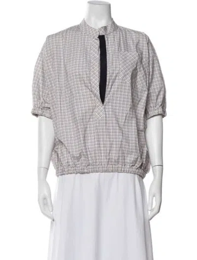 Pre-owned Silvia Tcherassi Plaid Print Short Sleeve Blouse In White