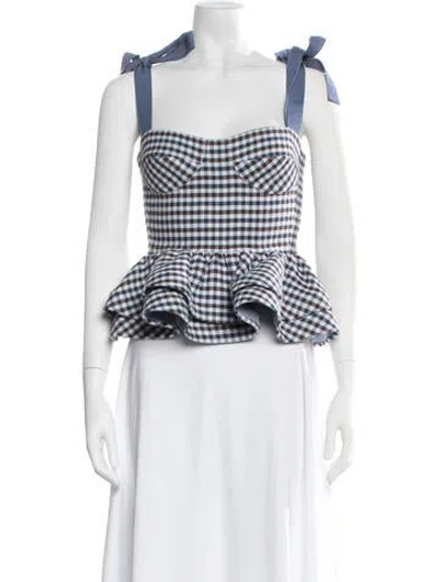 Pre-owned Silvia Tcherassi Plaid Print Square Neckline Blouse In White