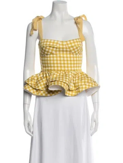 Pre-owned Silvia Tcherassi Plaid Print Square Neckline Blouse In Yellow