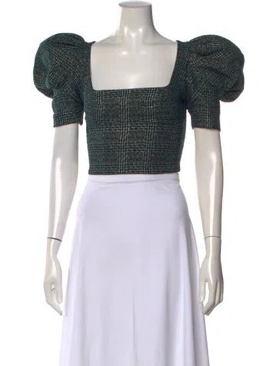 Pre-owned Silvia Tcherassi Plaid Print Square Neckline Crop Top In Green