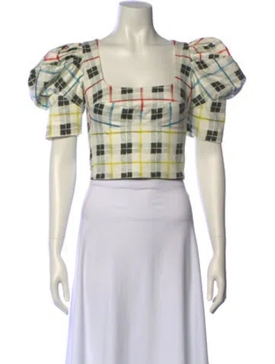 Pre-owned Silvia Tcherassi Plaid Print Square Neckline Crop Top In Neutral