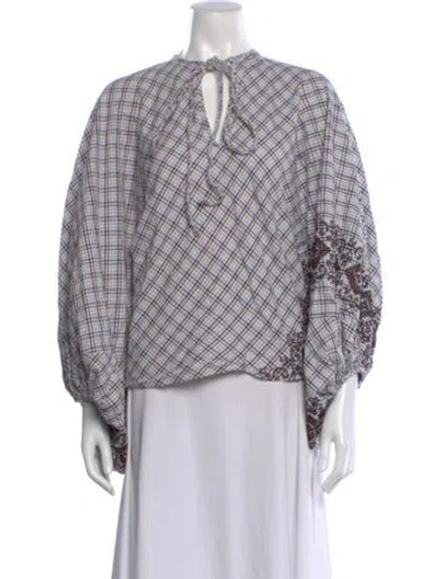 Pre-owned Silvia Tcherassi Plaid Print Tie Neck Blouse In Blue