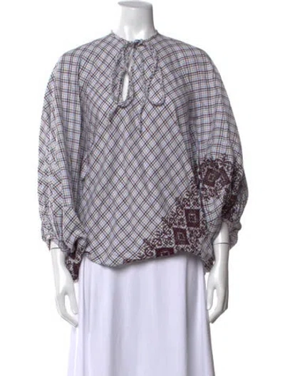Pre-owned Silvia Tcherassi Plaid Print Tie Neck Blouse In Blue