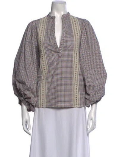 Pre-owned Silvia Tcherassi Plaid Print V-neck Blouse In Blue