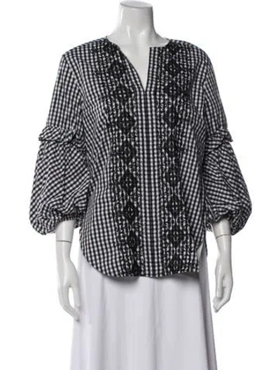 Pre-owned Silvia Tcherassi Plaid Print V-neck Blouse In Gray