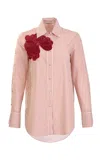 Silvia Tcherassi Premium Floral Appliqued Cotton Top In Red
