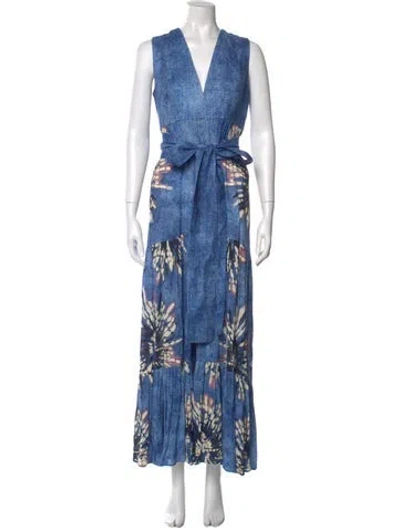 Pre-owned Silvia Tcherassi Printed Long Dress In Blue