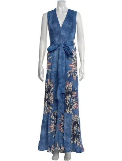 Pre-owned Silvia Tcherassi Printed Long Dress W/ Tags In Blue