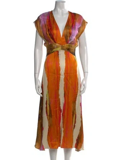 Pre-owned Silvia Tcherassi Printed Long Dress W/ Tags In Orange