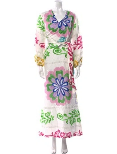 Pre-owned Silvia Tcherassi Printed Long Dress In White