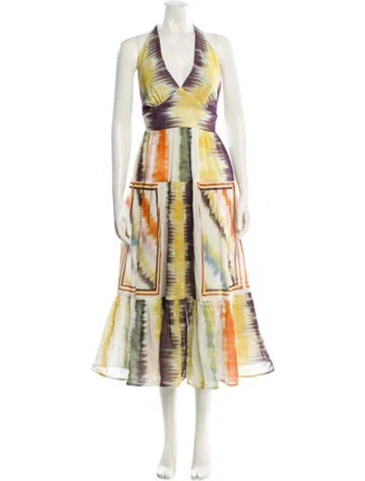 Pre-owned Silvia Tcherassi Printed Long Dress In Yellow