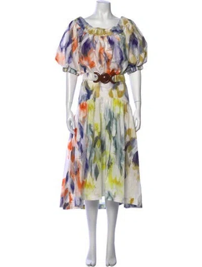 Pre-owned Silvia Tcherassi Printed Midi Length Dress In White