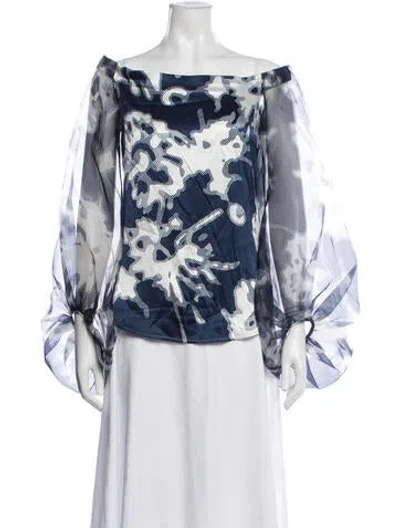 Pre-owned Silvia Tcherassi Printed Off-the-shoulder Blouse In White