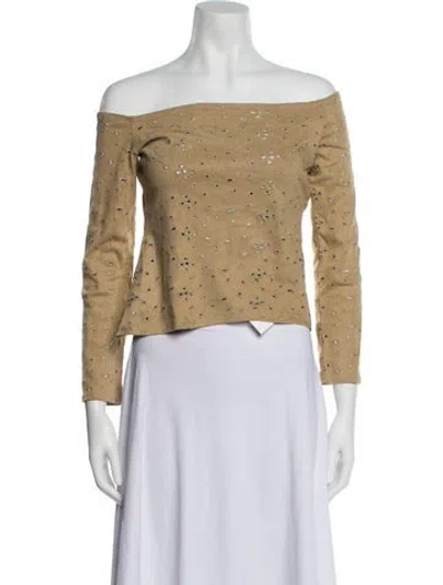 Pre-owned Silvia Tcherassi Printed Off-the-shoulder Crop Top In Neutral