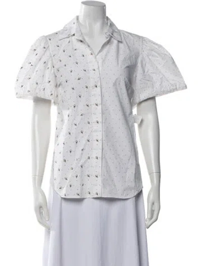 Pre-owned Silvia Tcherassi Printed Short Sleeve Blouse In White