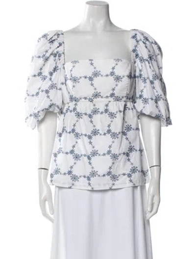 Pre-owned Silvia Tcherassi Printed Square Neckline Blouse In White